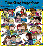 Reading together clip art- Color and B&W