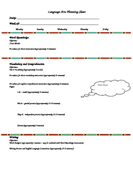 Preview of Reading/Language Arts Planning sheet