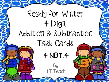 Preview of Ready For Winter 4 Digit Addition and Subtraction With Regrouping Task Cards