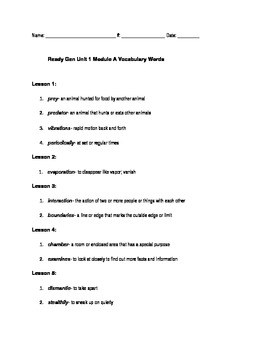 Preview of Ready Gen The Tarantula Scientist Unit 1 Module A Text-Based Vocabulary