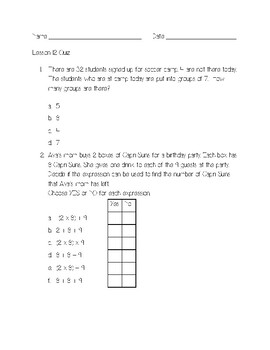 Ready Math 3rd Grade Lesson 12 Quiz By Welden S Wise Words Tpt