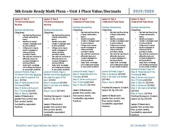 Ready Math 5th Grade NY Unit 1 Daily Lesson Plans by Jill Gevinski
