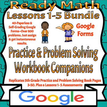Preview of Ready Math-5th Grade-Bundle-Lessons 1-5-Workbook Pages-Decimals-Google Forms