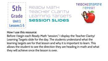 Preview of Ready Math | Teacher Clarity & Learning Targets | 5th Grade-Unit 1 | Editable
