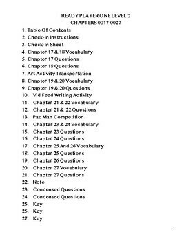 Ready Player One Unit Plan Novel Study W/ Vocabulary, Questions & Enrichment