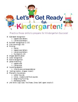 Ready For Kindergarten Checklist Worksheets Teaching Resources Tpt