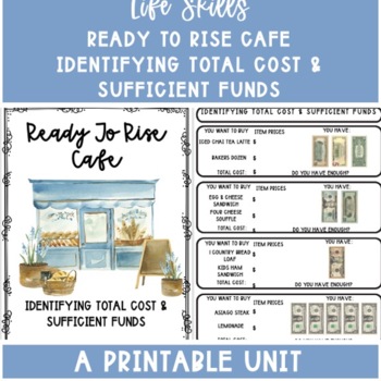 Preview of Ready To Rise Cafe Identify Item Price Total Cost & Sufficient Funds Printable