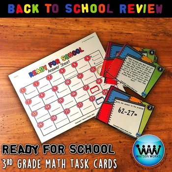 Preview of Ready for School: Back to School 3rd Grade Math Review Task Cards