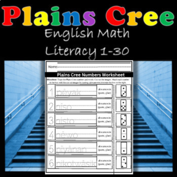 Preview of Plains Cree English Math Literacy Worksheet: Numbers 1 through 30