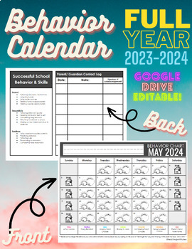 Preview of Ready to Print/ Editable Behavior Charts for August 2023 - July 2024 School Year