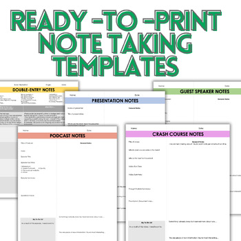 Preview of Ready-to-Print Note Taking Templates