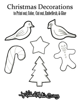 Ready to Print and Color Christmas Decorations by LindaLMartinArtist