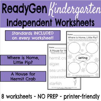 Preview of ReadyGen Worksheets: Where is Home, Little Pip? and A House for Hermit Crab