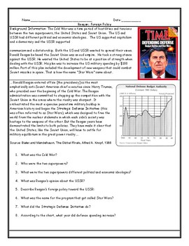 Preview of Reagan Foreign Policy Star Wars Worksheet with Answer Key