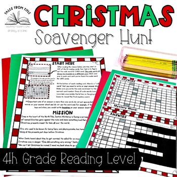 Preview of Real & Artificial Christmas Tree Reading Comprehension Scavenger Hunt: 4th Grade