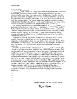Preview of Real Care Baby - (Editable) Letter to Teachers of Students Taking Home Babies