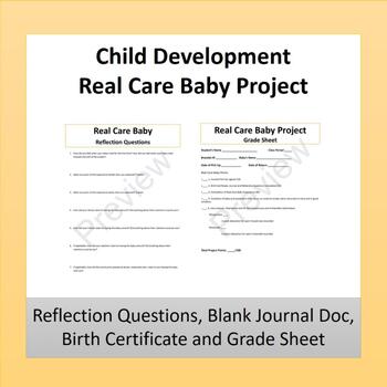 Preview of Real Care Baby (Reflection Questions, Journal, Birth Certificate & Grade Sheet)