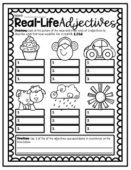 Preview of Real-Life Adjectives Worksheet