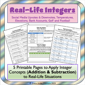 Preview of Real-Life Integers: Integer Math in Sports, Media, Geography and Finance Grade 6