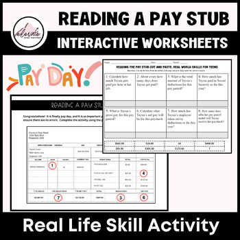 Preview of Real-Life Math and Finance Skills: Pay Stub Worksheets and Activities for Teens