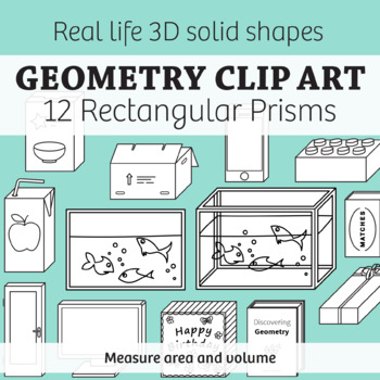 Preview of Real Life Objects Clip Art: 12 Rectangular Prisms 2D & 3D Solid – Commercial