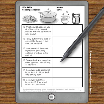 Reading a Recipe Life Skills Special Education Activities, Cooking