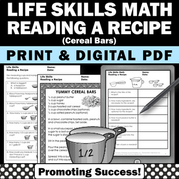 Preview of Cooking Life Skills Worksheets Special Education Activities Reading a Recipe