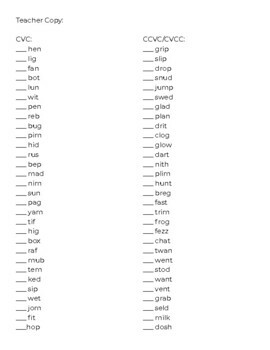 Preview of Real/Nonsense CVC/CCVC/CVCC/CVCe List