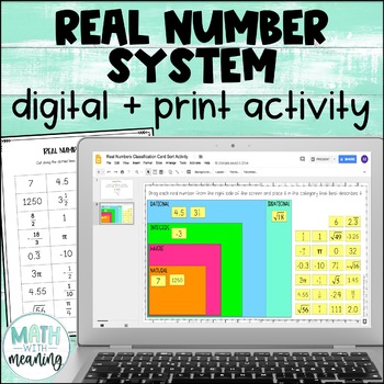 Preview of Real Number System Classification Digital and Print Card Sort for Google Drive