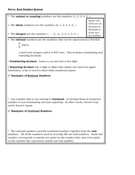 Preview of Real Number System Notes