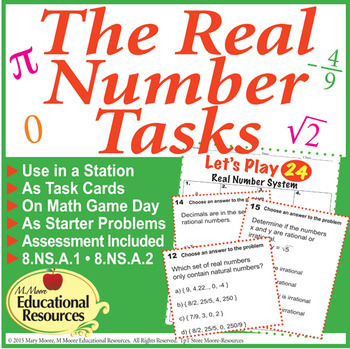Preview of Real Number System TASKS - 72 Task Problems, 20 Question Test, Stations...
