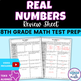 Real Numbers 8th Grade Math Review Sheet | STAAR State Test Prep