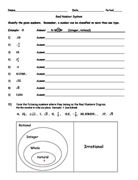 Real Numbers - Classifying (Worksheets, Handouts, Activity) by Amy and
