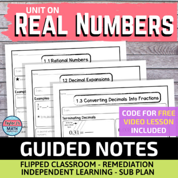 Preview of Real Numbers Guided Notes for Video Lessons