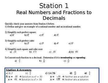 Preview of Real Numbers & Pythagorean Theorem Stations