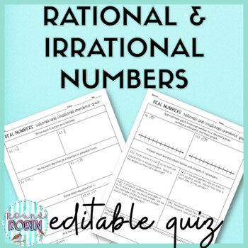 Real Numbers: Rational and Irrational Numbers Editable Quiz | TpT