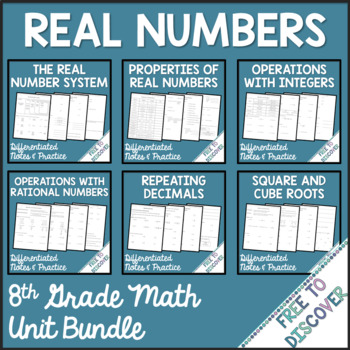 Preview of Real Numbers Notes Practice and Assessments Bundle