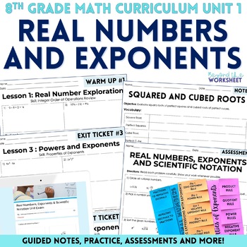 Preview of Real Numbers and Exponents Unit for 8th Grade Math