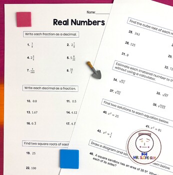 Real Numbers for PreAlgebra Worksheet by Mr Slope Guy | TPT