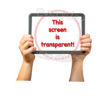 Preview of Stock Photo Child Holding iPad Mockup Two Hands Transparent Screen