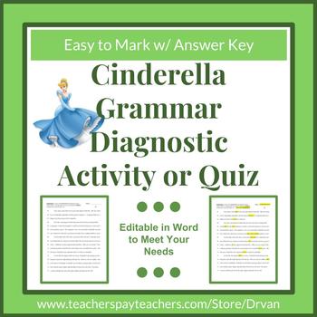 Preview of Real-Word Editing Grammar Diagnostic/Worksheet/Quiz - Using Cinderella Fairytale