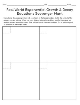 Preview of Real World Exponential Growth and Decay Equations Scavenger Hunt