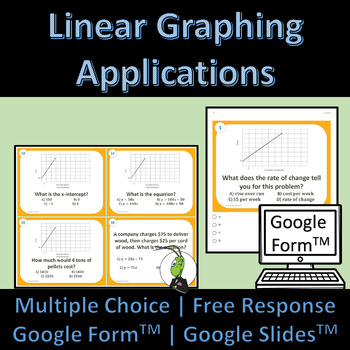 Preview of Real World Graph Applications Slope Intercept Algebra 1 Task Cards | Google
