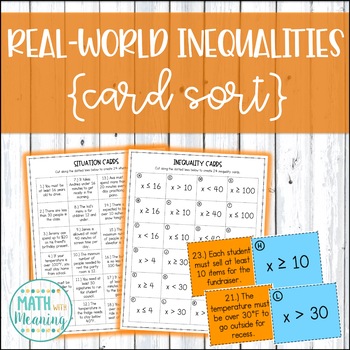 Preview of Writing Inequalities for Real-World Examples Card Sort Matching Activity