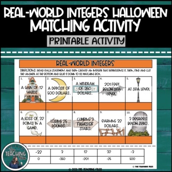 Preview of Real World Integers Halloween Activity | Matching Cut and Paste