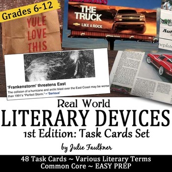 Preview of Literary Terms Real World Examples, Bell Ringers Task Cards, 1st Edition