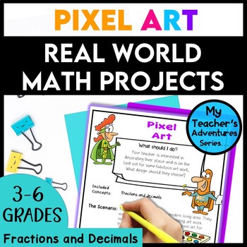 Preview of Real World Math Project Fractions and Decimals | Inquiry Based Math Pixel Art