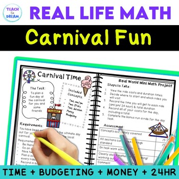 Preview of Real World Math Worksheets | Elapsed Time and Money | Project Grade 4th 5th 6th