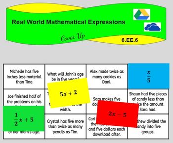 Preview of Real World Mathematical Expressions (6.EE.B.6)