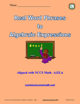 Preview of Real World Phrases to Algebraic Expressions - 6.EE.6